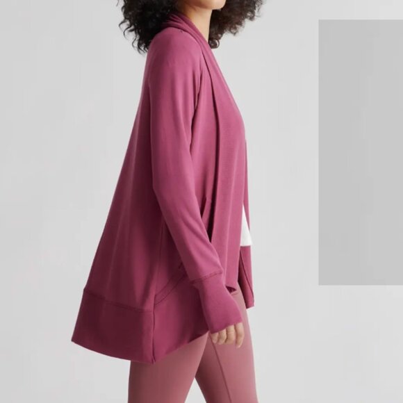 Quince Cardigan Rose French Terry Modal Open Front Thumbholes Drape Size Large - Picture 14 of 14